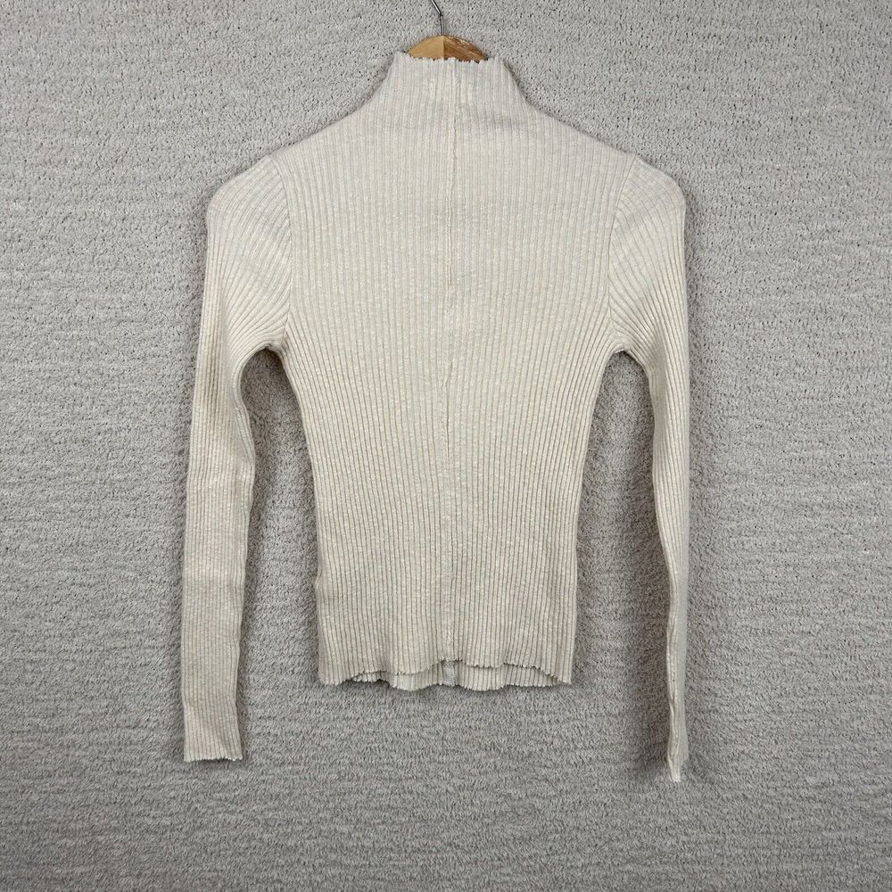 T.La Anthropologie Top Womens XXS Cream‎ Long Sleeve Cotton Knit Ribbed